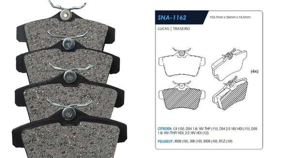 Imagen de PASTILLAS DE FRENO TRAS. CITROEN DS4/DS5/C4 PEUGEOT 3008